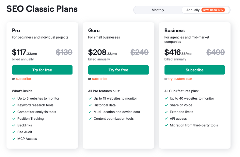 Semrush pricing example